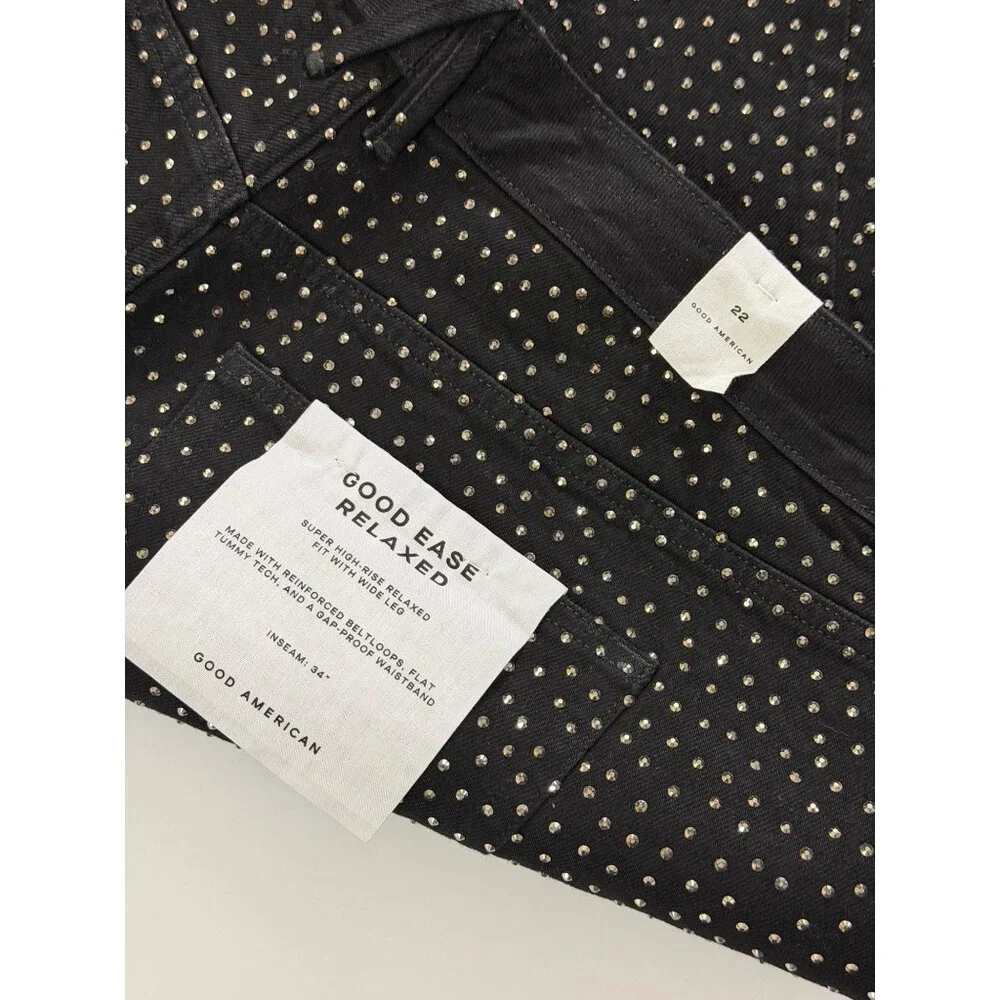 NWT Good American Good Ease Rhinestone Wide Leg Jeans Black Size 22 Plus - Picture 5 of 6